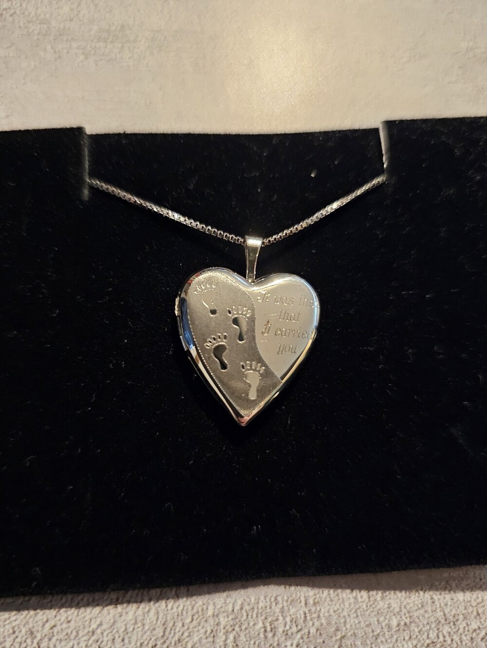 Kay Jewelers Sterling Silver Heart Locket Necklace with Baby Footprint Detail